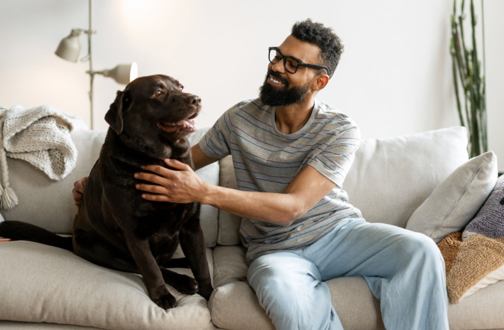 guy with labrador on couch